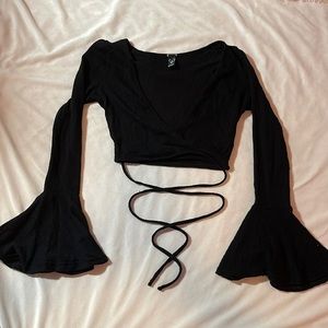 Windsor Cropped Cross-over Cardigan in Black